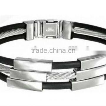 C012 2012 fashion leather jewelry withstee stainless l clasp & cable bangle