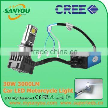 Sanyou 3000LM 30W COB LED motorcycle Headlight, H/L 6000K 12V motorcycle lamp