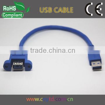 Blue usb 3.0 panel mount cable with ear