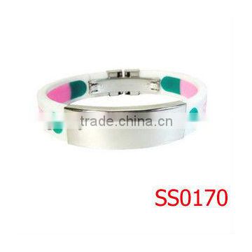 Wholesale Silicone Wrist Stainless Steel Cuff Bracelet