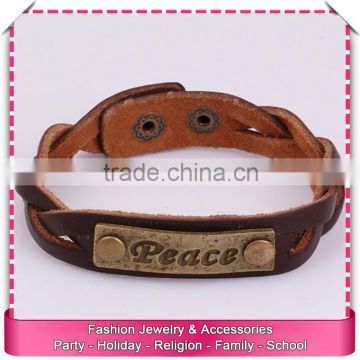 Pu leather cuff bracelet with engraved metal plate, hot sale engraved leather bracelets