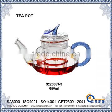 clear borosilicate glass tea pot TP089-3BL
