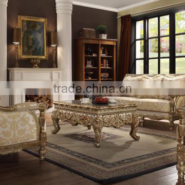Elegant Rococo Design Golden Color Furniture/Hand Carving Classic Living Room Sofa Set (MOQ=1 Set)