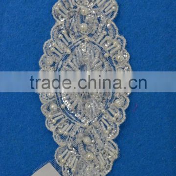 Latest popular computer embroidery beautiful bead flower sequin neck lace design