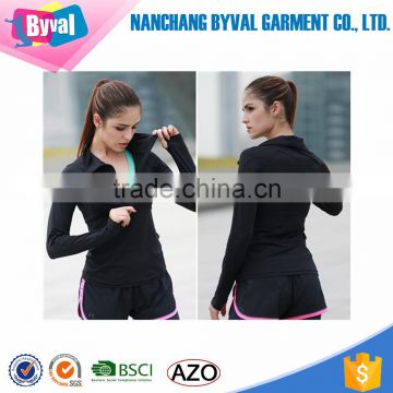 Wholesale Women Half Zip Long Sleeve Dry Fit Plain Sports T-Shirts