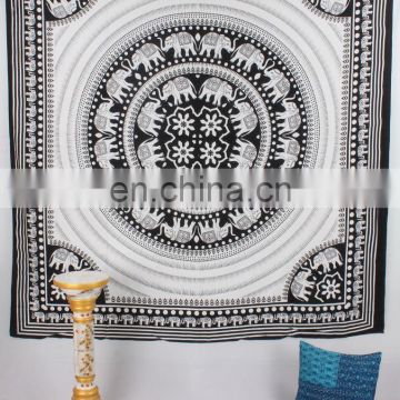 Indian Elephant Mandala Cotton Handmade Tapestry, Hippy Wall Hanging, Indian Bohemian Tapestry, Gypsy Bed Cover, Queen Bed Sheet
