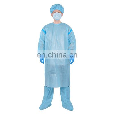Disposable Waterproof Ppe PP Pe SMS Non Woven With Knit Cuff Surgical Reinforced Gown seams taped Medical Isolation Gowns