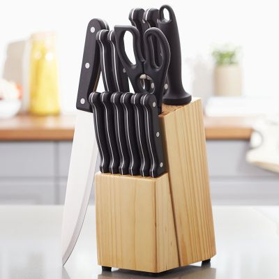 15 Pcs Kitchen Knife Set with High-Carbon Stainless-Steel Blades and Sharpener and Wood Block