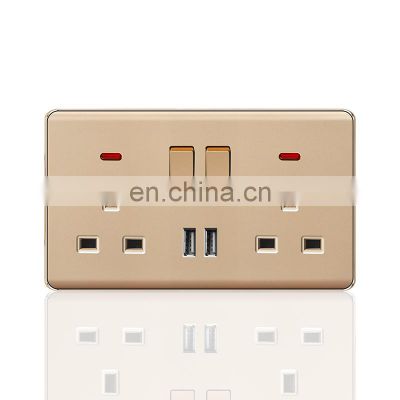 UK Standard double 3 pin Wall Socket With Switch With USB Flame retardant PC Socket and Switch Electrical With LED light