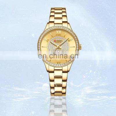CURREN 9084 Luxury Brand Golden Dial Watches Women Stainless Steel Band Fashion Rhinestones Ladies  Luminous Wristwatch