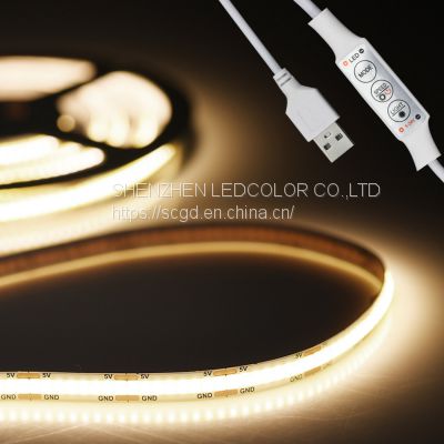 High Density Flexible DC5V 320 LEDs/M Super Thin Dimmable White USB COB Flexible LED Strip Kit