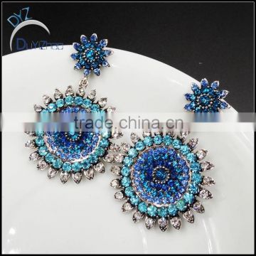 latest fashion cz round blue earring designs