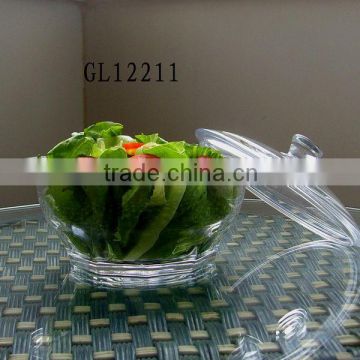 Heat resistant clear tempered glass salad bowl with lid