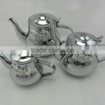 3pcs coffee pot/coffee kettle decorated with alloy flower and crystal