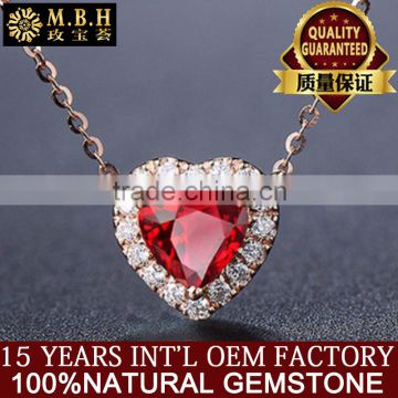 MBH gemstone pendant fashion jewelry 18k gold inlay natural diamond red ruby precious stone pendant necklace bridal jewelry set
