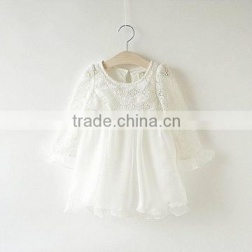 Fashion white crocheted flower lace dress for 100-130 cm children
