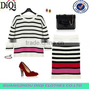 New York Modern women's cotton black with white stripe twinset sweater ,pullover sweater with sweater skirt for girls