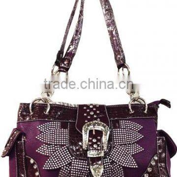 Wholesale Western Rhinestone Buckle Solid Color Purple Purse