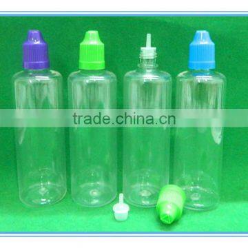 100ml PET e liquid juice bottle with long thin tip and childproof cap