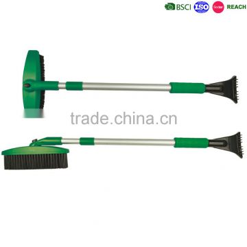 rotating snow cleaning brush with scraper and telescopic handle