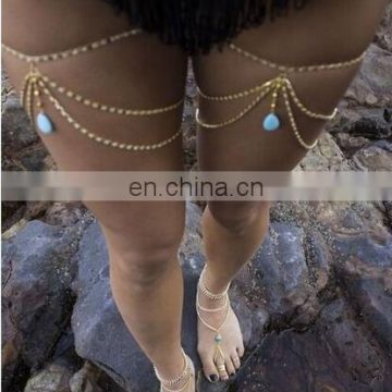 Super Sexy Gold Thigh Leg Chain Jewelry Body Bikini Beach Harness Body Chain
