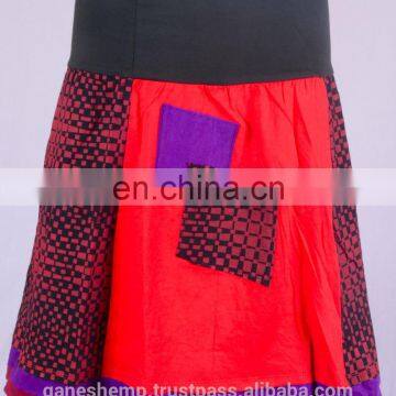 Bohemian Ruby Red Striped Black Cotton Patchwork Mini Skirt HHCS 109 B