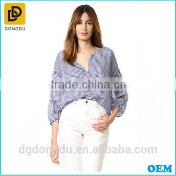 Customized logo summer cool casual blue checked shirt women shirt