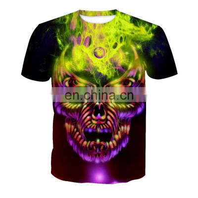 3D COOL Cool Colorful Skull Printed Men Casual T-shirt with Crew Neck T- Shirt Men's T-shirts Fashion Short Sleeve 100% Cotton