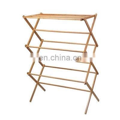 Bamboo floor-to-floor clothes hanger Bamboo folding balcony indoor telescopic household towel rack foreign trade export mobile r