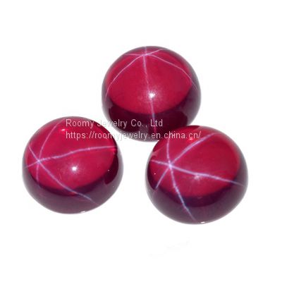 Hot Sale High Quality Loose Synthetic Gemstone Ruby Star Sapphire Round Cabochon 6 Rays Flat Back
