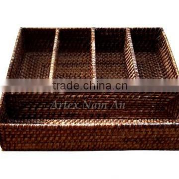 5 - Compartment rattan and bamboo serving tray