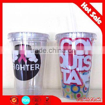 Double Wall Plastic mug with straw lid plastic insulated double walled coffee mugs