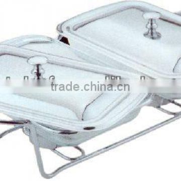 double Rect food warmers with chorme line stand