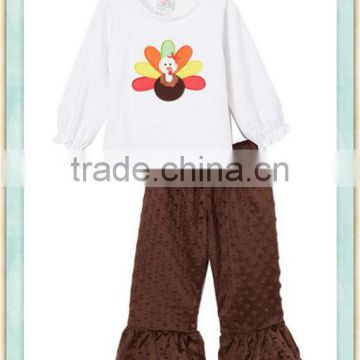 White Turkey Top & Brown Minky Pants - Infant & Kids Clothes Girls Clothing Boutique Outfit Wholesale Thanksgiving Outfit Set