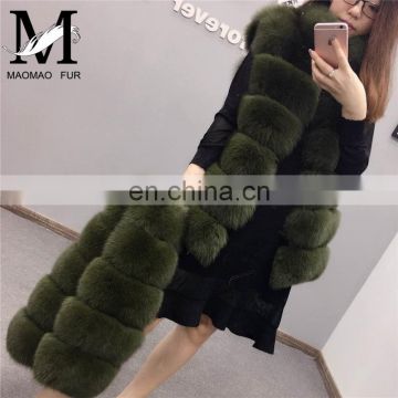 2017 New Latest Girls Fox Fur Coat With Trim / Ladies Long Coat Design