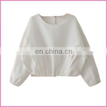 new loose pleated design lady blouse bats sleeves opening back