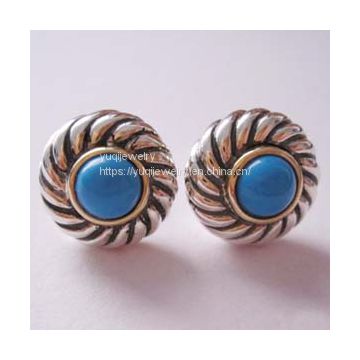 Gold Plated 925 Silver Turquoise Color Classics Earrings(E-023)
