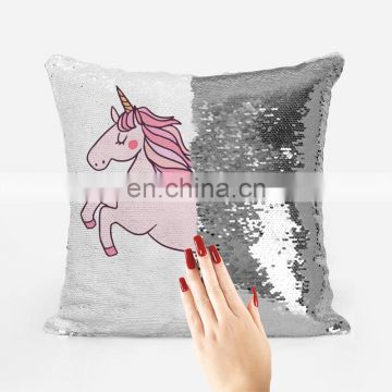 Hot sale custom fabric cushion cover beautiful travel mermaid sequin pillow Unicorn custom pillow Magic sequin emoji pillow