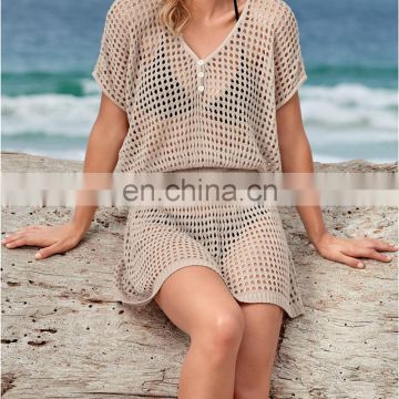 New design comfortable adult bathing suit mesh knitted beachwear woman swimwear