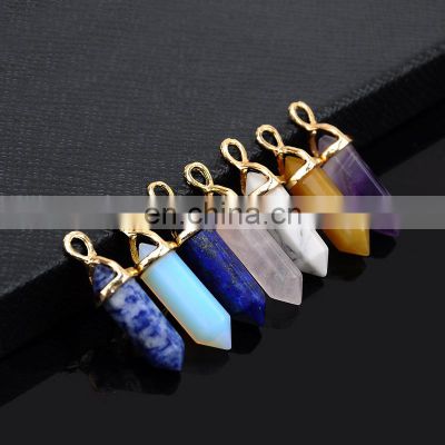 Hexagon Prism Natural Stone Pendant Necklaces Point Chakra Healing Cross Heart Awl Crystal Stainless Steel Christian Jewelry for