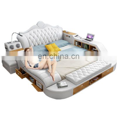 Modern leather / Fabric beds with massage function speaker USB smart bed frame camas