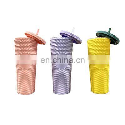 2021 Hot Selling Studded Matte Cup Double Wall Plastic Tumbler Studded Tumbler Cups with Lid And Straw