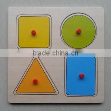 hot sale educational normal shapes wooden puzzle with knob for kids