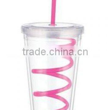 Promotion double wall plastic tumblers lids and straws