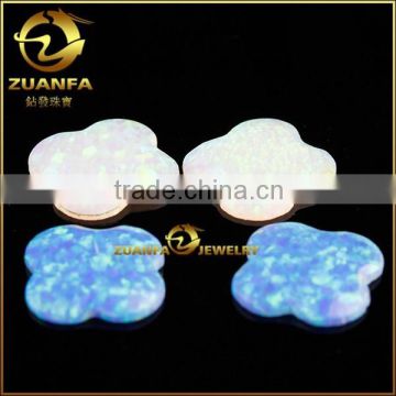 flat back loose Clover lucky blue synthetic opal gemstone cabochon