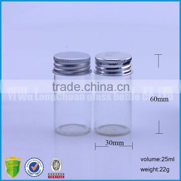 Mini High Transparency Glass Handicrafts Bottles With Screw Aluminum Cap-Size:25ml 30*60mm