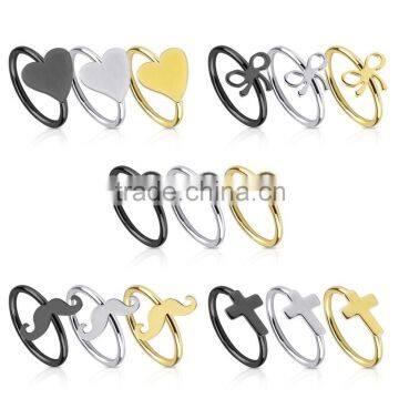 Piercing BCR Tragus Bead Closure Ring with Heart Bow Cross Moustache