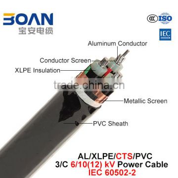 IEC 60502-2 al/xlpe/cts/pvc power cable 6/12kv 3 cores