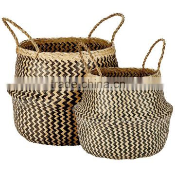Best selling Eco-friendly natural and black seagrass belly basket