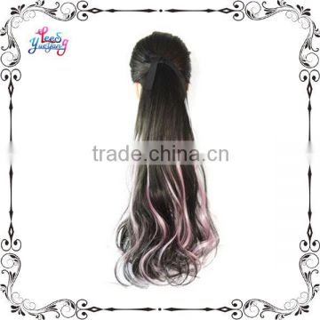 Fascinating Black and Pink Blend Long Curly Woman Ponytail